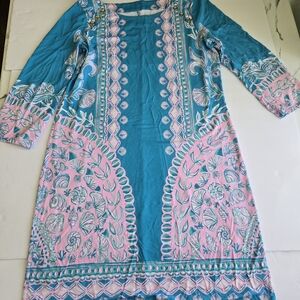 Lilly Pulitzer Vibrant Blue and Pink Top with Gold Accent